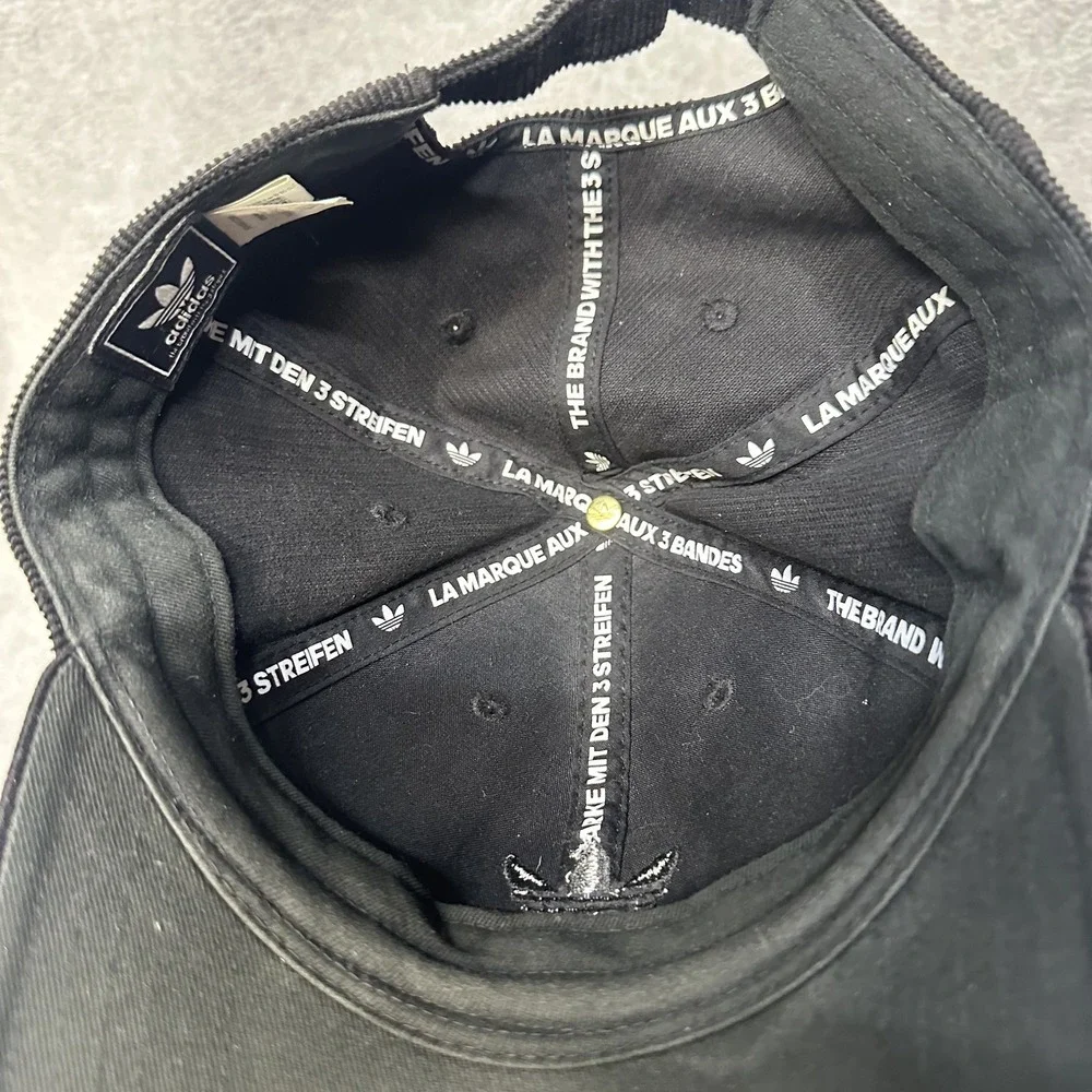 Adidas Hat Cap Strap Back Corduroy Black Trefoil Embroidered Mens‎ One Size Logo